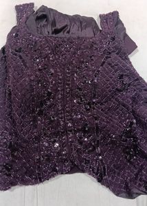 purple color indo western crop top with flowy skir