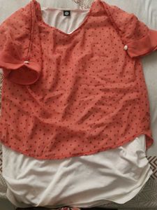Casual Peach Top with Polka Dots