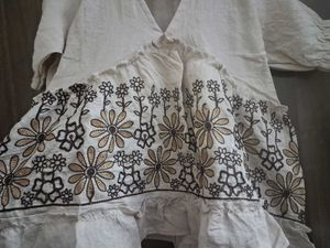Brown and beige Floral Embroidered Tunic Top