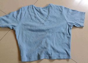 Cute Blue Ruched V-Neck Crop Top