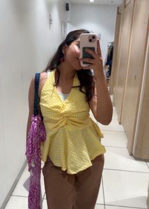 Chic Yellow Gingham Halter Top