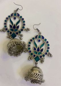New Boho Jhumka Earrings - Blue &amp; Green