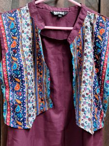 Stylish Maroon Kurta Set with Printed Jacket