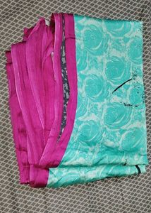 Aqua Blue Saree with Pink Border