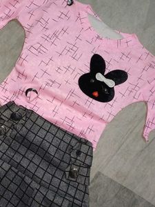 Cute Pink Bunny Top &amp; Skirt Set