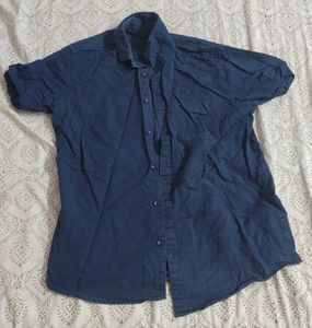 Classic Blue Short Sleeve Button-Up Shirt