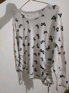 White Butterfly Print Long Sleeve Top