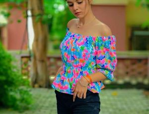 Colorful Off-Shoulder Smocked Top