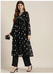 Elegant Black Kurta with Silver Embellishments