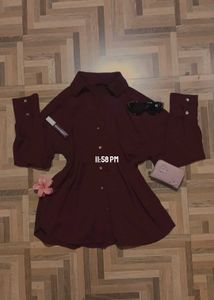 Maroon Collared Button-Up Shirt