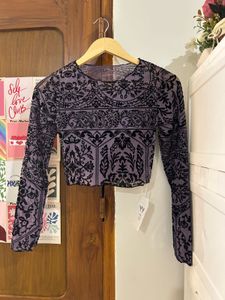Sheer Black & Purple Floral Print Top