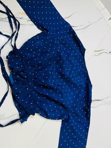 Chic Navy Polka Dot Peplum Top