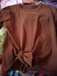 Brown Tie-Front Long Sleeve Top