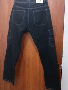 Black Cargo Pants with White Stitching