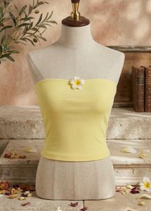 Cute Yellow Tube Top with Floral Accent