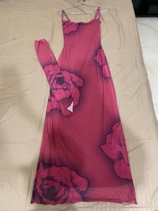 Rose Print Maxi Dress with Scarf