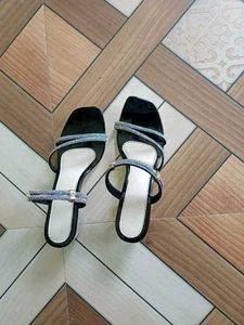 Black Adjustable Crystal Block High Heel Sandal