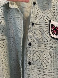 Sheer Lace Butterfly Patch Shirt