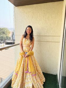 Beautiful Yellow Printed Lehenga Set