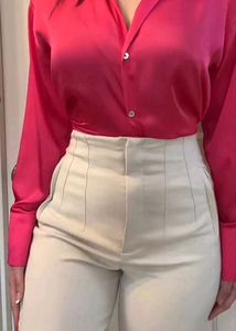 Elegant Women's Almond White High waist Trousers.