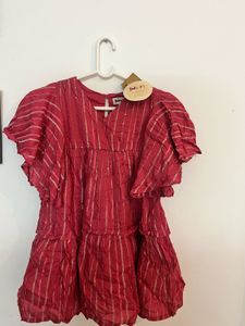 Red Striped Kurta with Flare Sleeves