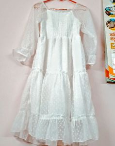 Elegant White chikakari Tiered Midi Dress