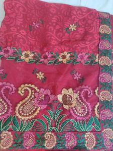 👌Traditional Red ♥️ Embroidered Silk Saree
