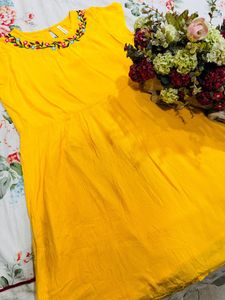 Yellow Dress With Floral Neck