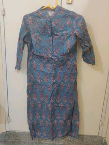 Grey Red Mandrain Collar Straight Kurta