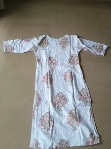 White Kurta with Pink Floral Print