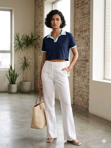 Navy Blue Cropped Polo Shirt