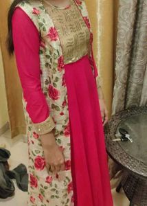 Elegant Red Kurta Set with Floral Jacket