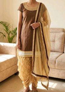 Elegant Brown Kurta Set with Dupatta