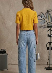 Yellow Textured Cropped Shirt