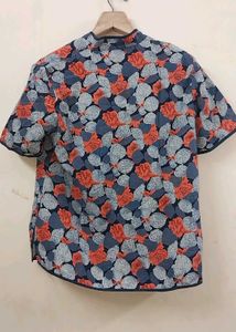 Vintage Floral Print Mandarin Collar Blouse