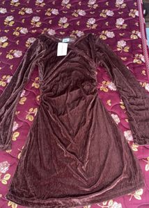 Velvet V-Neck Floral Lace trim Mini Dress