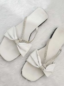🎀 White Bow Sandals with Rhinestone Straps 🥰