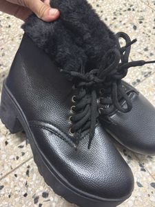Black Faux Fur Lined Platform Boots