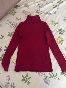 Classic Red Ribbed Turtleneck Sweater