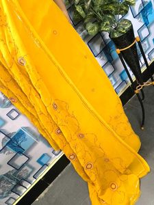 Saree yellow embroidery work latest design