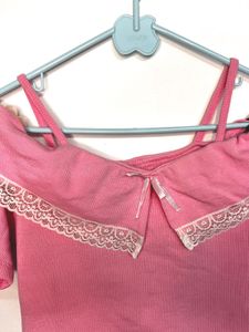 Cute Pink Lace Trim Top