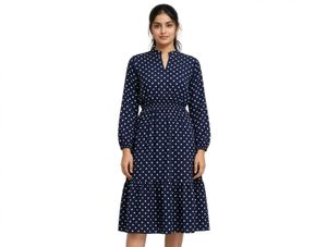 Navy Blue Polka Dot Midi Dress