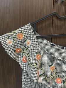 Floral Embroidery Gingham Top