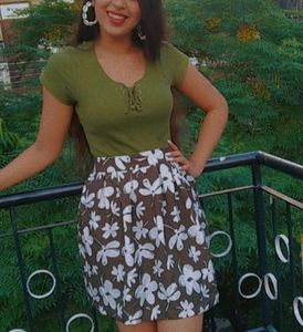 Olive Floral Plated Skirt