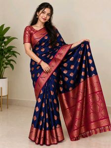 Elegant Blue & Red Silk Saree