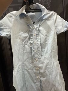 Pale Blue Ruffle Detail Shirt