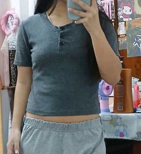 Grey Henley Crop Top