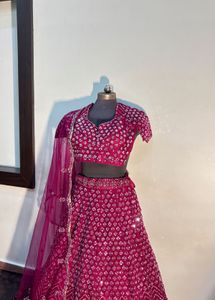 💖 Pink &amp; Burgundy Full Mirror Work Lehenga – For
