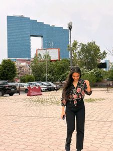 Black Floral Tie-Front shirt