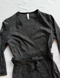 Mango - Grey Plaid Wrap Dress